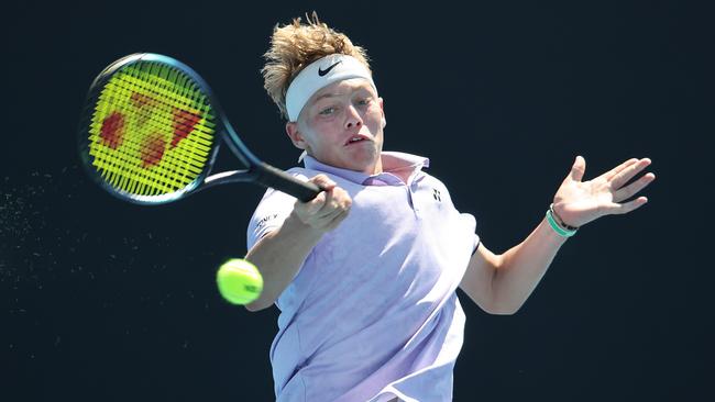 Lleyton Hewitt’s 14-year-old son, Cruz, plays at Melbourne Park. Picture: David Caird