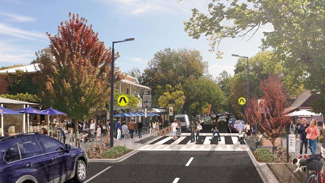 An artist impression of a new pedestrian crossing set to be part of the Hahndorf Township Improvement and Access Upgrade Project.