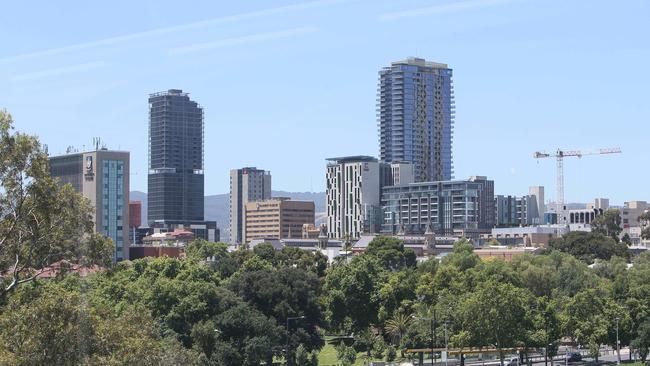 Adelaide’s tallest building, 135m Frome Central (left) and neighbouring 132m Realm at 132m, which were developed following easing of building heights in 2012.