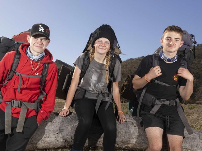 SAWEEKEND - DO NOT USE WITHOUT SPEAKING TO PIC DESK -  Khaidyn, 14, Charlee, 14 and Liam, 15 during Operation Flinders, 20 June 2022. Picture: Simon Cross