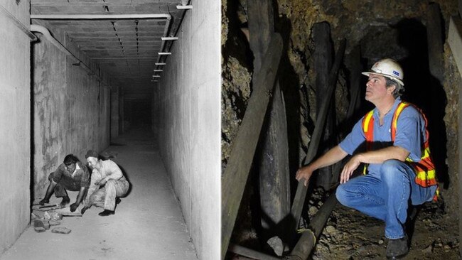 A tunnel constructed beneath Royal Melbourne Hospital in 1940 and the Merri Creek pictured before being filled in 2013. Picture: State Library of Victoria