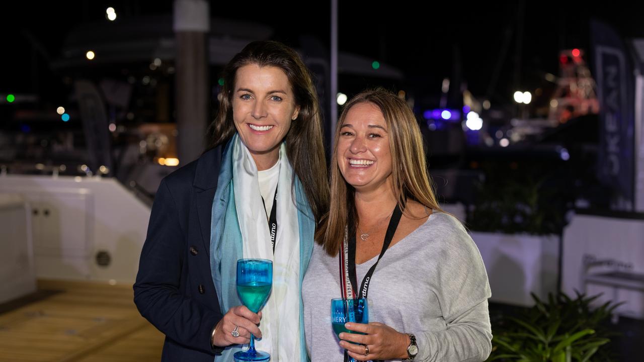 Melissa McGruddy and Leigh Marven for The Pulse at Maritimo Luxury Yachts global launch of the S75 and M75 at the Sanctuary Cove International Boat Show 2023. Picture: Celeste Humphrey