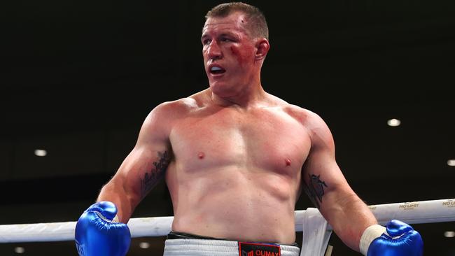 BRISBANE, AUSTRALIA - SEPTEMBER 15: Paul Gallen during his bout against Justin Hodges at Nissan Arena on September 15, 2022 in Brisbane, Australia. (Photo by Chris Hyde/Getty Images)