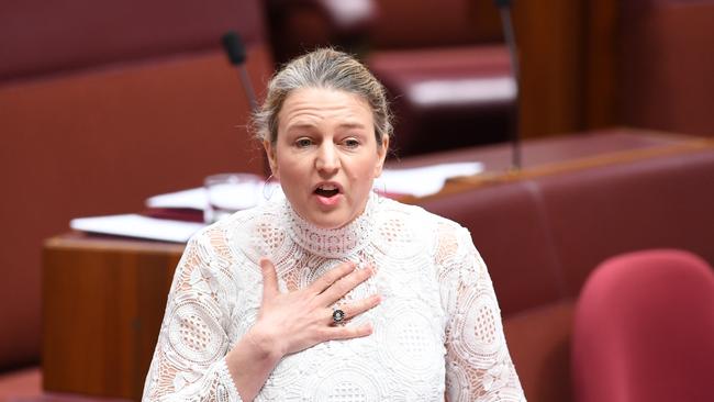 Gay Labor Senator Louise Pratt broke down when speaking of a hurtful pamphlet she was handed this week. (Pic: Lukas Coch/AAP)