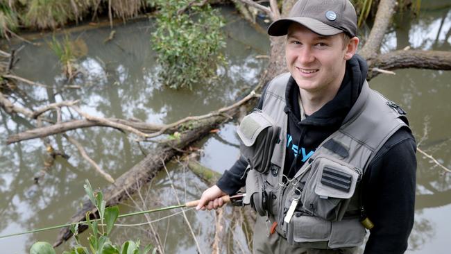 Daniel Ringer, 23, is Victoria’s fly-fishing state champion for 2016/17. Picture: Steve Tanner