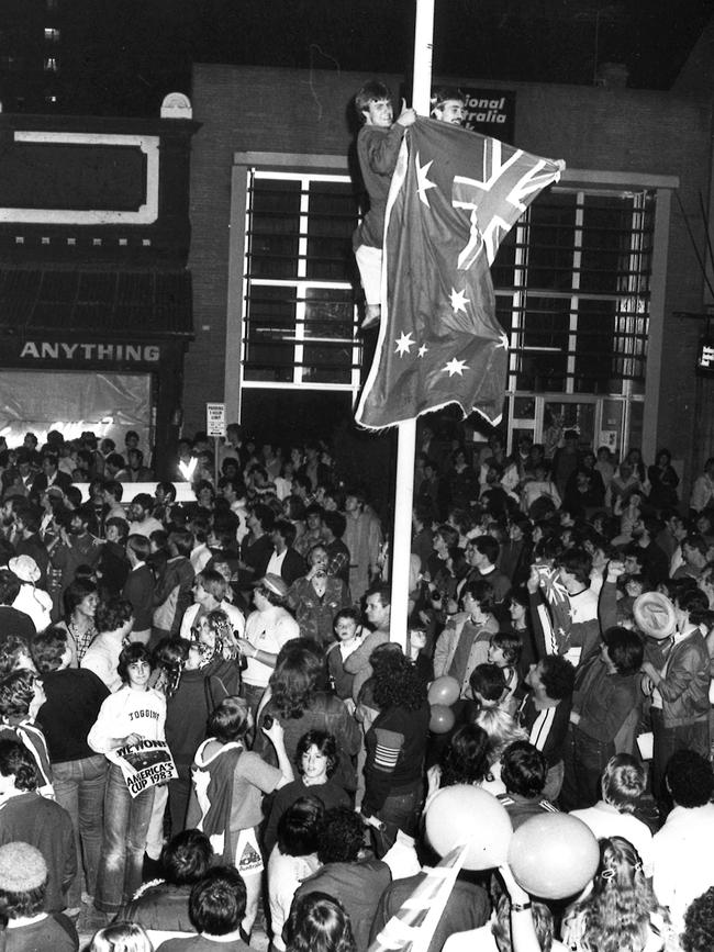 Lygon St has been a meeting place for Melburnians for decades, a place to celebrate everything from the World Cup soccer to Australia's victory in the America's Cup in 1983, pictured above.