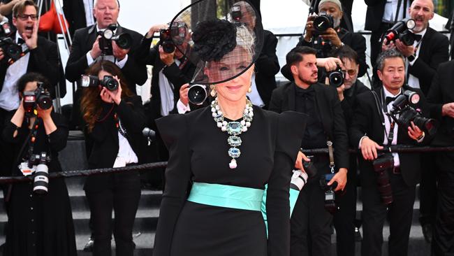 Dame Helen Mirren on the red carpet at the Cannes Film Festival with her spectacular Marina collier.