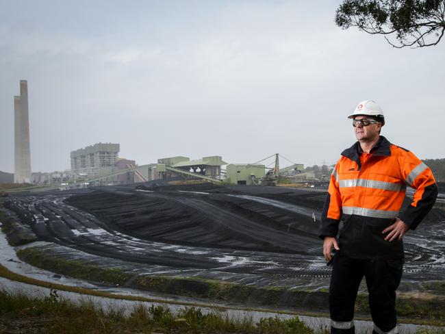 Tony Phillips, Group Manager Operations of Earring Power Station in Lake Macquarie, NSW, stands in front of the coal stockpile at the facility today (04/06/2019). Pic Liam Driver