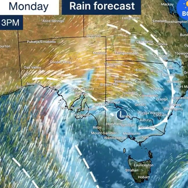 Rain, hail and damaging winds have been predicted for Australia’s southeast. Picture: Twitter/ @BOM_au.