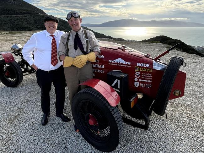 Matthew Benns, Warren Brown and The Bean at the mountain pass in Vlore, Albania.