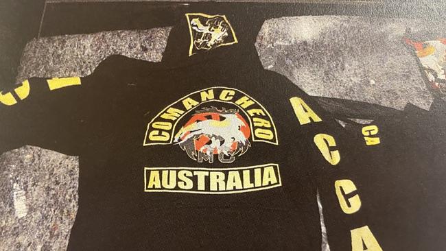 Patches and colours seized from the home of an Adelaide member of the Comanchero in 2022