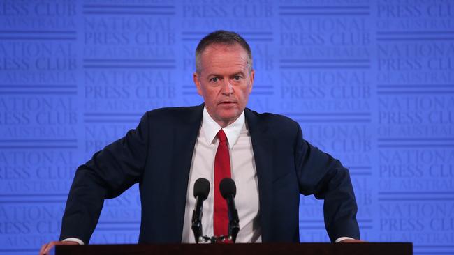 Opposition Leader Bill Shorten addressing the National Press Club in Canberra. Picture Kym Smith