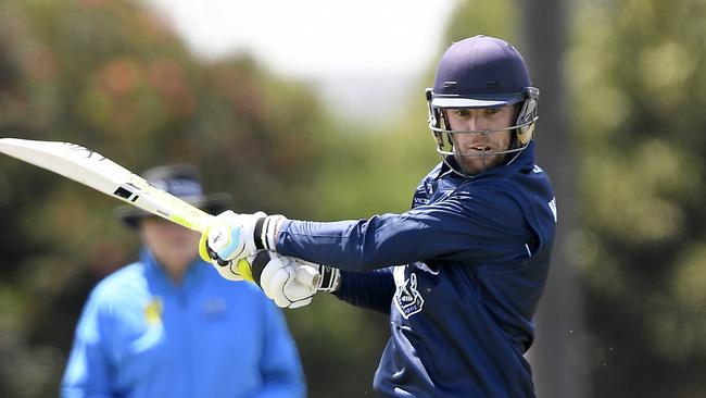 CarltonÃs Mackenzie Harvey during the Premier Cricket match between Essendon and Carlton in Essendon, Saturday, Nov. 20, 2021. Picture: Andy Brownbill