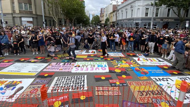 Protest crowds outside Parliament House. Picture: Valeriu Campan