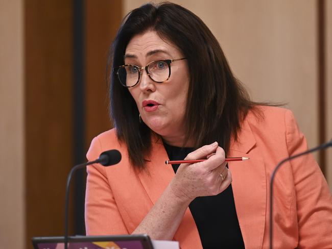 Senator Deborah O’Neill questioning Mr Sayers at a Senate inquiry. Picture: NCA NewsWire / Martin Ollman