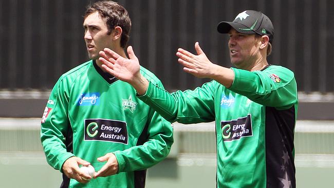 Shane Warne with Glenn Maxwell during the spin king’s time at the Stars.