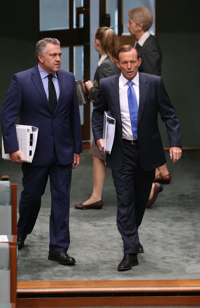 This is a fine mess you have got me in ... Prime Minister Tony Abbott with Treasurer Joe Hockey.