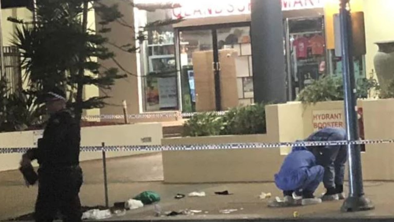 The crime scene out the front of the Beachcomer Hotel in Hanlon Street, Surfers Paradise where Nicholas Braid lost his life. Picture: Shiloh Payne