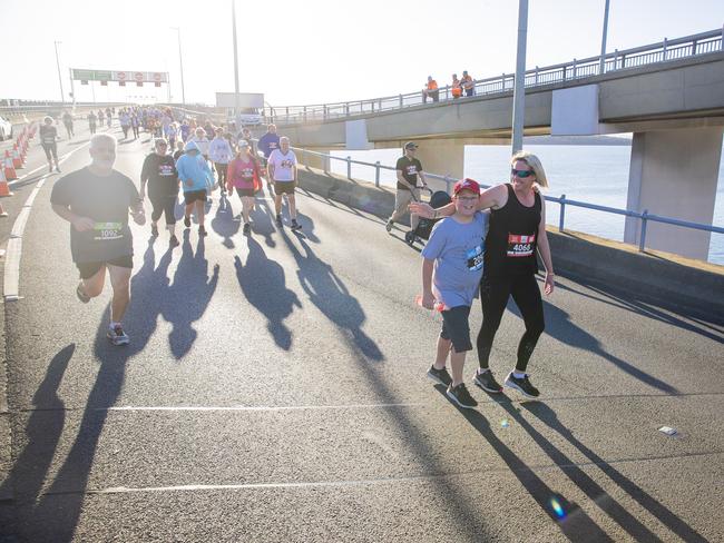 Run the Bridge Fun Run 2020 across Tasman Bridge. Picture: RICHARD JUPE