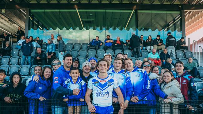 Jordi Mazzone with his proud family following his NSW Cup debut for the Canterbury Bulldogs. Picture: Kundai Chawira