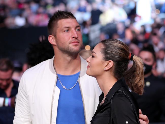 Tim Tebow and wife Demi-Leigh Nel-Peters at UFC 261 in Jacksonville, Florida, last weekend. (Photo by Alex Menendez/Getty Images)