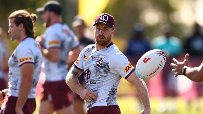 GOLD COAST, AUSTRALIA - JUNE 04: Cameron Munster during a Queensland Maroons State of Origin training session at Sanctuary Cove on June 04, 2022 in Gold Coast, Australia. (Photo by Chris Hyde/Getty Images)