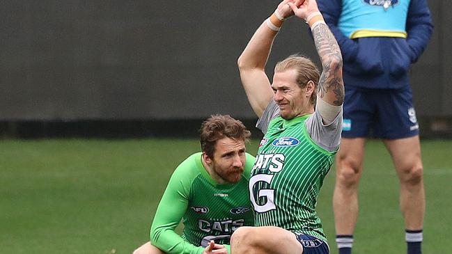 Tom Stewart at Geelong Cats training. Picture: Alison Wynd