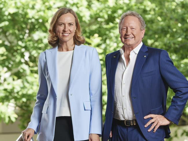 New Fortescue iron ore chief  Fiona Hick (L) and Fortescue chief executive Andrew Forrest. Picture: Frances Andrijich