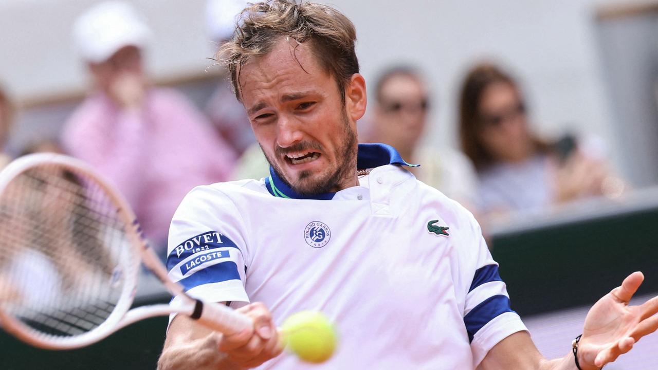 Russia's Daniil Medvedev plays a forehand during his loss to Alex de Minaur. Picture: AFP