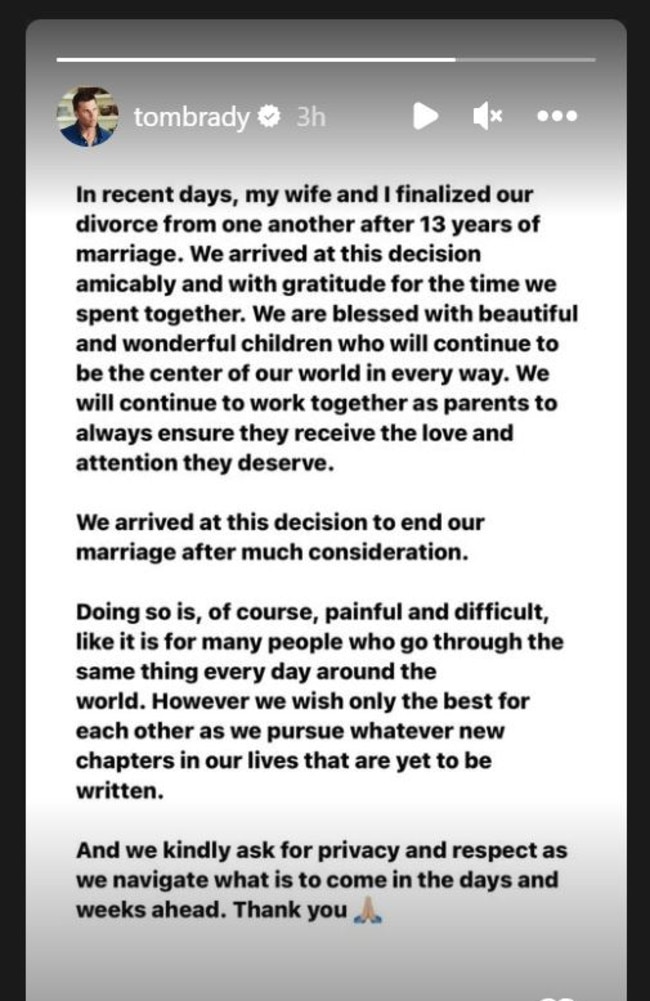 Tom Brady posted this statement to Instagram.