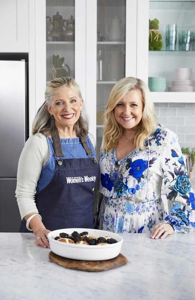 Angela Bishop and Michele Cranston with Michelle Cranston’s Hot Cross Custard Pudding. Picture: Supplied