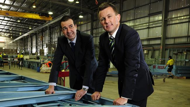 Rivergum Home managing director Victor Said with chief executive Marc Taintey at the company’s steel frame factory at Hendon. Picture: Mark Brake