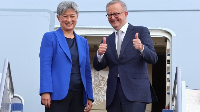 Prime Minister Anthony Albanese and Senator Penny Wong touched down in Jakarta on Sunday. Picture: Getty Images
