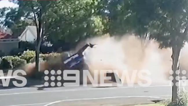 The 40-year-old driver returned a positive breath test after the car they were driving clipped a parked car. Picture: 9 News