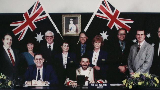 Cr Baildon (centre) after being elected Mayor for the first time in March 1994.