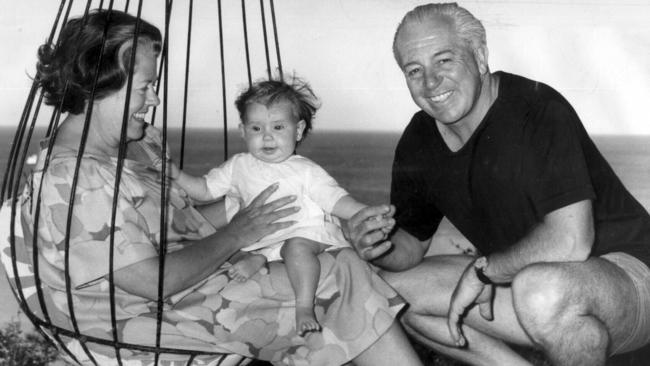 Prime Minister Harold Holt with wife Dame Zara Holt and granddaughter Sophie.