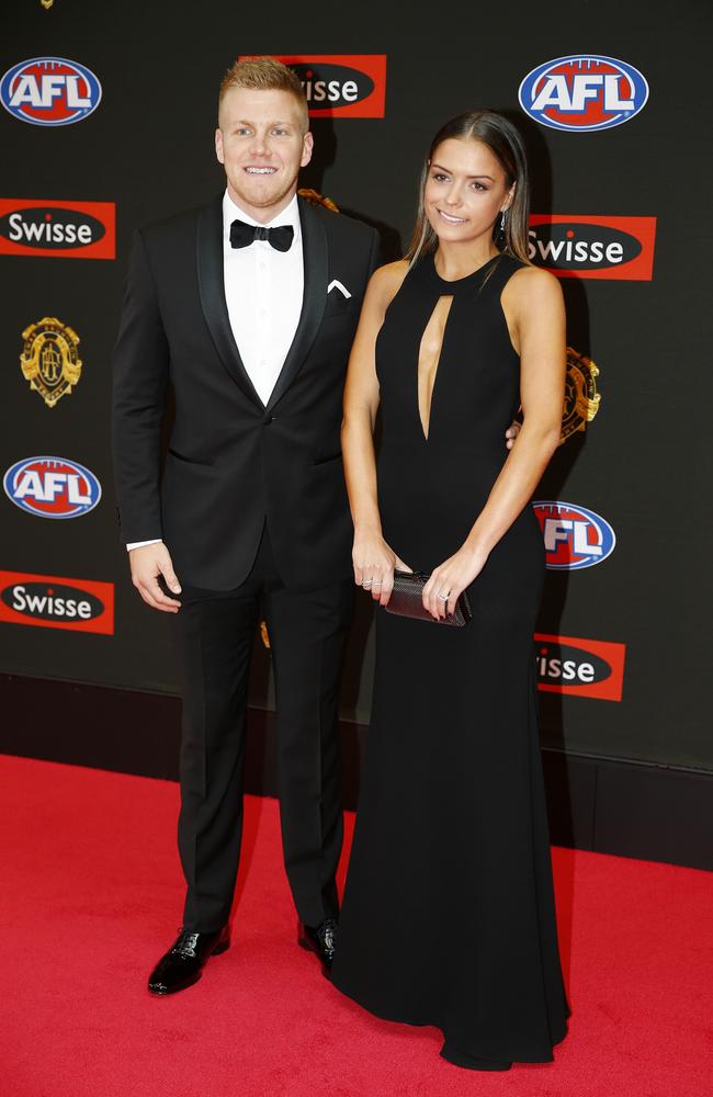Dan Hanneberry and Katie Cody attend the 2015 Brownlow medal. Pic: Michael Klein.