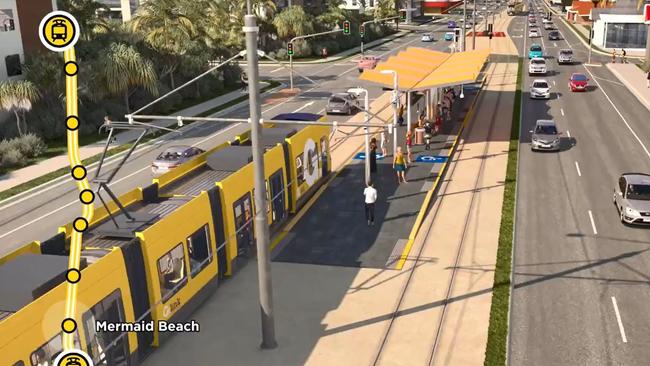 Artist impression of Gold Coast Light Rail Stage 3A route