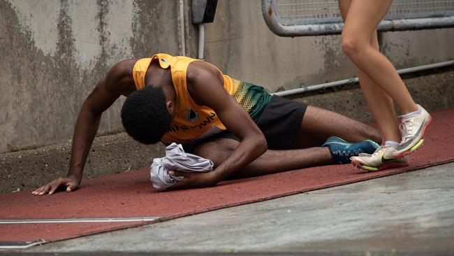 A youngster stretching before their event at the NSW Junior championships. Pic: Julian Andrews.