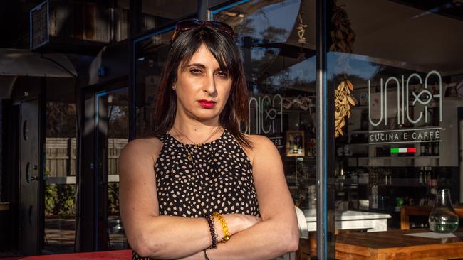 Unica Cucina e Caffe restaurant owner Michelle Loielo has taken the Victorian government to court over lockdown restrictions. Picture: Jake Nowakowski