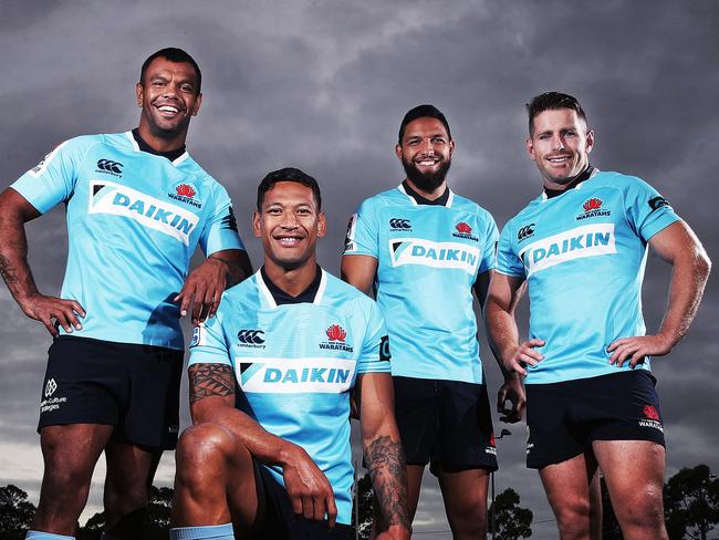 Waratahs star backs Kurtley Beale, Israel Folau, Curtis Rona and Bernard Foley ahead of their game with the Stormers this weekend. Picture. Phil Hillyard