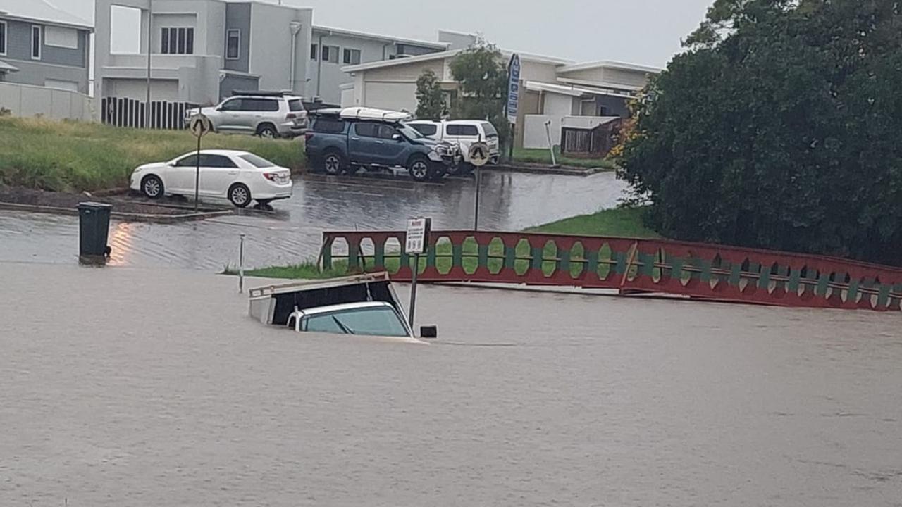 Flash-flooding at the shopping village on Torquay Road, Pialba, opposite the skate parks. Photo Credit: Dan Brown.