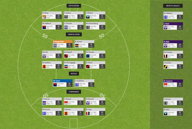 Ben Higgins’s SuperCoach line-up.