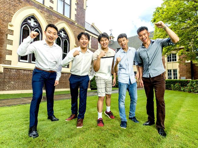 Brisbane Grammar School students Luke Liu, Roger Look, Ethan Lee, Matthew Ho and Elijah Wong, Friday, December 17, 2021 - Picture: Richard Walker