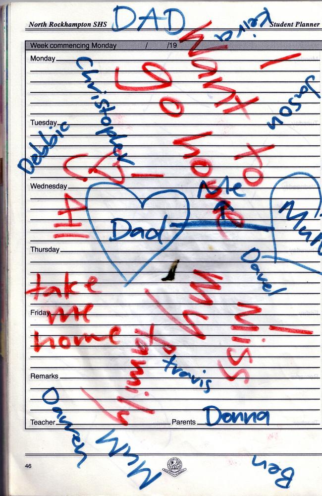 A page from the school diary kept by Natasha Ryan. Picture: Supplied