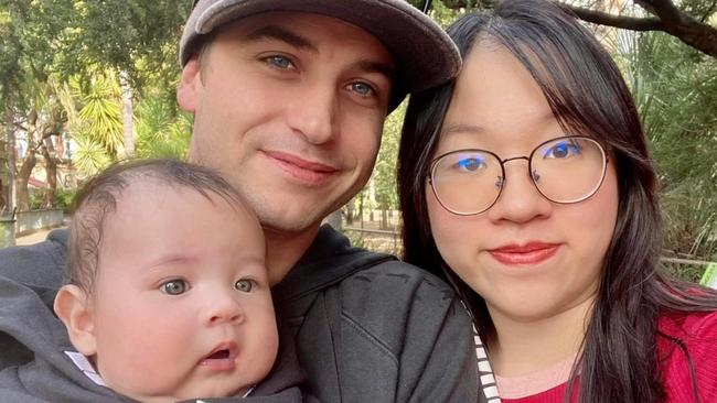 Glenn Davies and his fiance Melanie Nguyen with their son, 17-month-old Ronan Davies. A murder investigation over Ronan's death while in the care of babysitter, Quentin Corrigan, is ongoing. Picture: 7NEWS