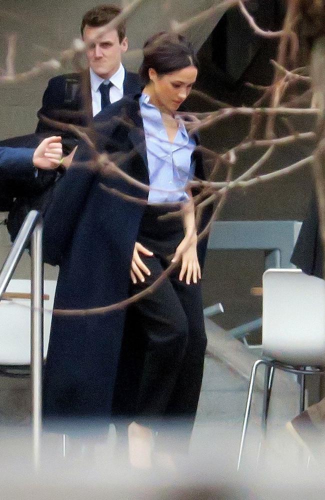 No ring? The Duchess of Sussex pictured in London before news of her and Prince Harry’s exit from the royal family broke. Picture: Backgrid