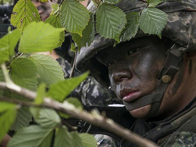 South Korean marines participate in an exercise in Baengnyeong Island earlier this month. Picture: South Korean Defence Ministry/Getty Images