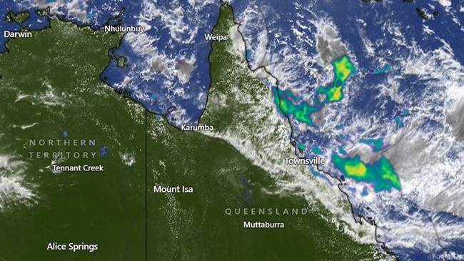 There are two lows forming over Queensland, one in The Gulf of Carpentaria above the Northern Territory, and two west of WA’s coastline. Picture: Weatherzone