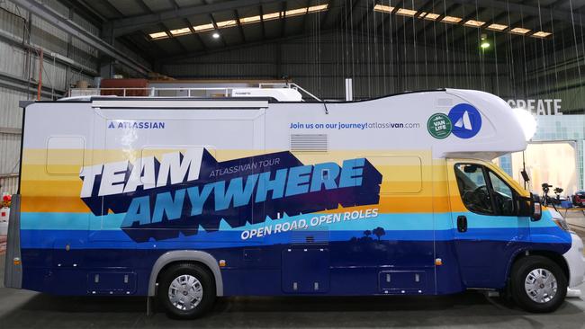 The RV used by tech company Atlassian advertising as many as 1000 new roles available in the country. Picture: Atlassian